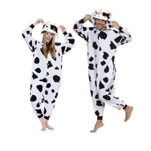 Silver Lilly FUNZIEZ Cow Costume Adult S Small One Piece Cosplay Pajamas Unisex